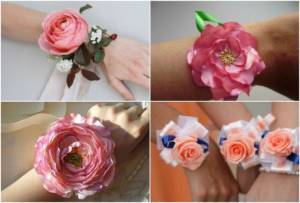 Decorating bracelets with flowers for bridesmaids
