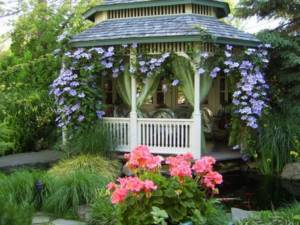 Decorating a garden gazebo with flowering plants