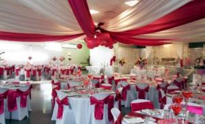 wedding hall decoration in crimson color