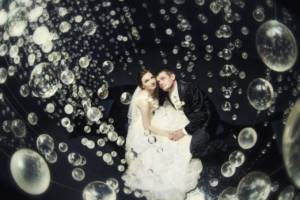 An original angle in a studio wedding photo shoot