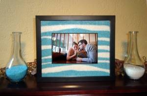 Sand ceremony at a wedding: photo frame for memory