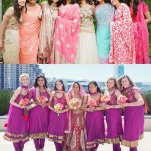 Bridesmaids in lilac dresses