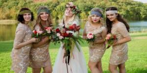 Bridesmaids in bright dresses