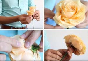 Step-by-step instructions for decorating a bridal bouquet from rose petals