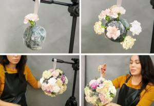 Step-by-step instructions for decorating a bouquet in the shape of a ball
