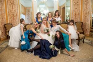 Staged wedding photography with guests