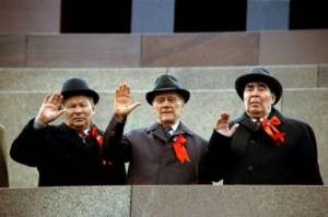 Celebrating May 1st on Red Square. On the podium of the Mausoleum are Leonid Ilyich Brezhnev, Nikolai Aleksandrovich Tikhonov and Konstantin Ustinovich Chernenko. 1982 Six months later, on November 7, Brezhnev&#39;s last public appearance took place. Standing on the podium of the Mausoleum, he took part in the military parade on Red Square for an hour, but his poor physical condition was evident even during the official shooting. 