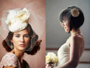 Hairstyle for the bride in a bob with a veil
