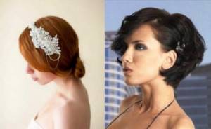 Hairstyle for the bride in a bob with a hairpin