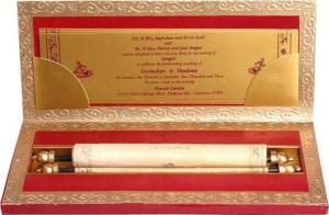 invitation in the form of a scroll in a box