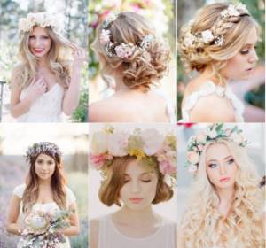 Examples of wedding hairstyles with a wreath