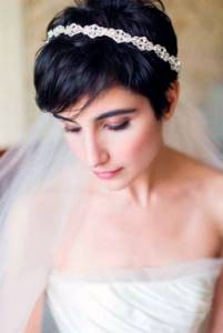 Simple short pixie haircut for wedding with headband