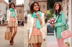 Powdery color in clothes. Photos, shades of pink, what light and dark go with. Looks for women 