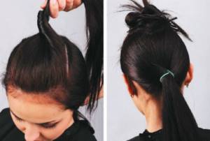 Separate the hair and tie a ponytail
