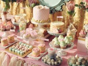 Pink and green wedding candy bar