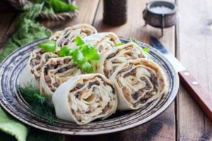 Lavash roll with mushrooms - What to cook for the holiday table - recipes