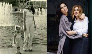 Sabina Akhmedova with her mother in childhood and now