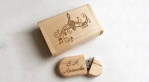Collection of favorite songs on a flash drive with personalized engraving