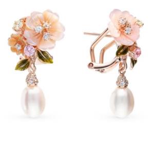 Silver earrings with pearls and sunlight mother-of-pearl