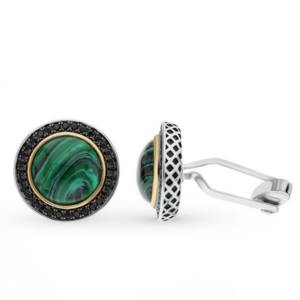 Silver cufflinks with malachite and cubic zirconia