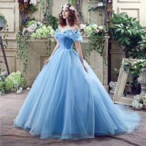 Синее платье невесты с пышной юбкой