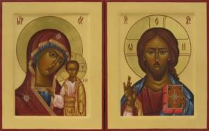 Fold of two icons of the Savior Pantocrator and the Kazan Icon of the Mother of God