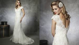 Modest white art deco bridesmaid dress