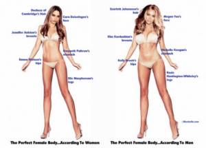 On the left is the ideal woman according to women, on the right is the ideal woman according to men