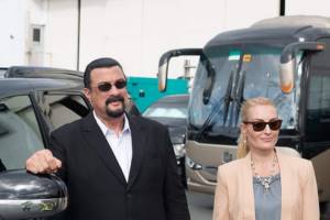 Steven Seagal and Evgenia Akhremenko on the set of General Commander