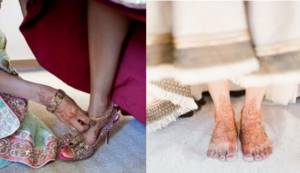 Indian bride&#39;s feet in mehendi