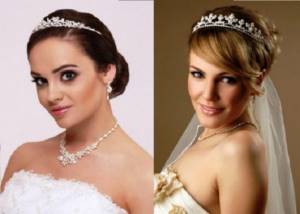Wedding hairstyle in a bob with a tiara