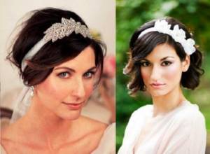 Wedding hairstyle in a bob with a headband