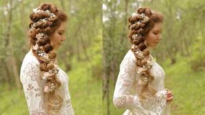 Свадебная прическа с косами и цветами