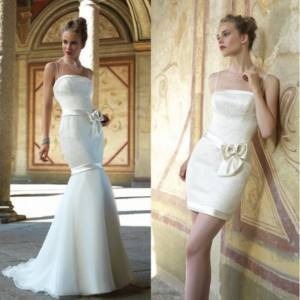 Wedding dress in the “Fish” style, transformable with a detachable skirt