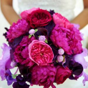 wedding bouquet of dark peonies