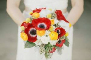 Wedding bouquet with red poppies