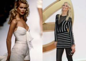 Top model and actress Claudia Schiffer in her youth 25-30 years ago and now photo
