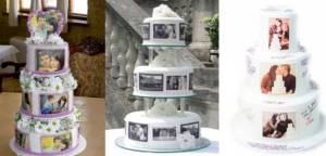 Cake with photos of newlyweds