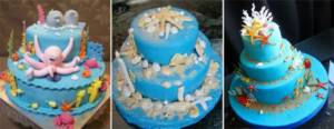 Cake with edible figurines of sea creatures