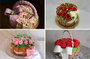 Торты в виде корзины роз