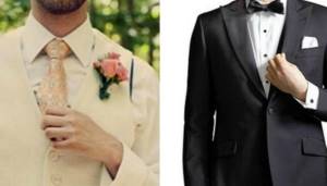 A traditional black and white or white suit is perfect for the groom
