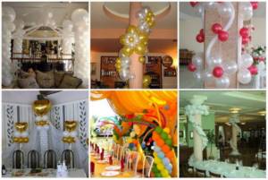 Decorating columns with balloons in a wedding hall