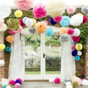 Wedding decoration with paper pompoms