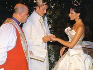 Victoria and David Beckham. Engagement. 