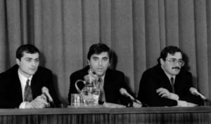 Vladislav Surkov, Leonid Nevzlin and Mikhail Khodorkovsky