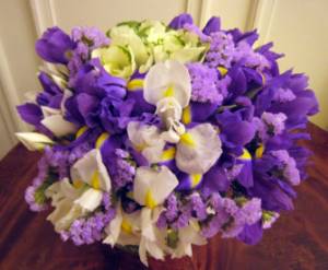 All shades of purple in a bouquet with irises