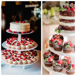 berry cake with cupcakes for a wedding