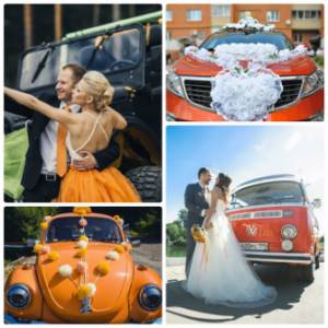 Bright orange wedding cars