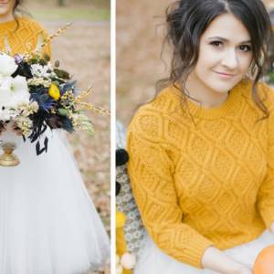 A bright sweater is an example of an unusual wedding cape