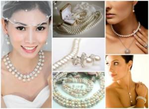 Pearl jewelry for the bride at the wedding